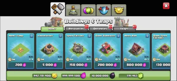 building and traps menu army